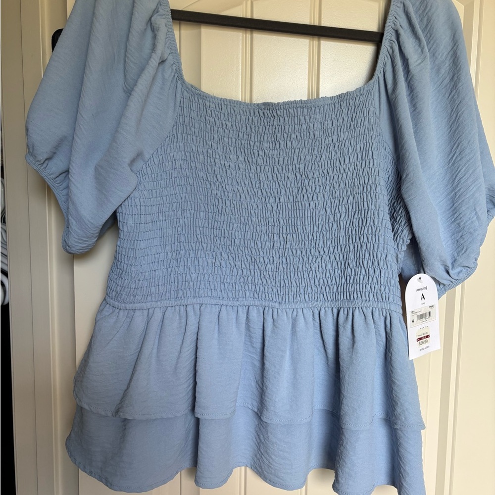 Light Blue Smocked Women's Top